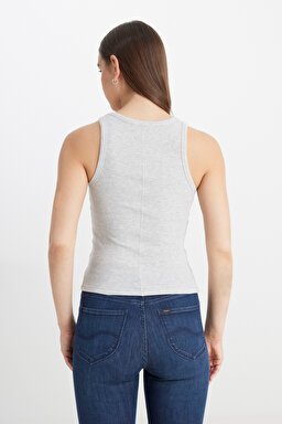 Slim Fit Dar Kesim Gri Tişört - Gray Melange-L241615036 (görsel 5)
