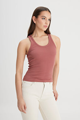 Slim Fit Dar Kesim Kiremit Rengi Tişört - Kc Khaki-L241615A95 (görsel 2)