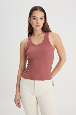 Slim Fit Dar Kesim Kiremit Rengi Tişört - Kc Khaki-L241615A95 (görsel 4)