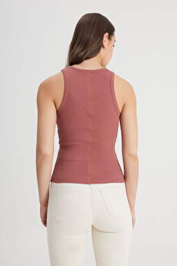 Slim Fit Dar Kesim Kiremit Rengi Tişört - Kc Khaki-L241615A95 (görsel 5)