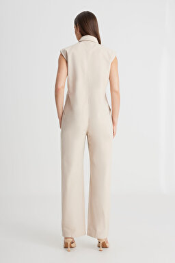 Straight Fit Düz Kesim Gömlek Yaka Düz Paça %100 Pamuk Bej Tulum - Beige-L241621614 (görsel 7)
