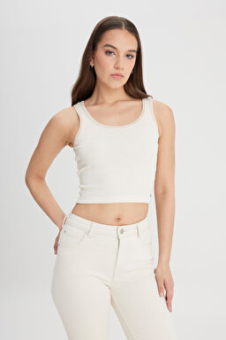 Slim Fit Dar Kesim Ekru Tişört - Ecru-L241624104 (görsel 2)