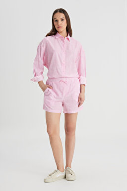 Loose Fit Rahat Kesim Normal Bel %100 Pamuk Pembe Şort - Pink-L241625611