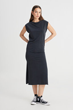 Regular Fit Normal Kesim Bisiklet Yaka Siyah Elbise - Black-L241629001 (görsel 4)
