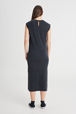 Regular Fit Normal Kesim Bisiklet Yaka Siyah Elbise - Black-L241629001 (görsel 5)