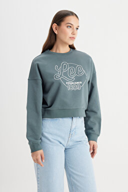 Regular Fit Normal Kesim Bisiklet Yaka %100 Pamuk Yeşil Sweatshirt - Green-L241637300