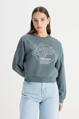 Regular Fit Normal Kesim Bisiklet Yaka %100 Pamuk Yeşil Sweatshirt - Green-L241637300 (görsel 2)