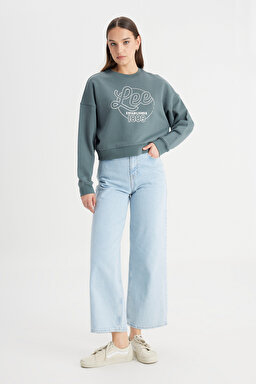 Regular Fit Normal Kesim Bisiklet Yaka %100 Pamuk Yeşil Sweatshirt - Green-L241637300 (görsel 3)