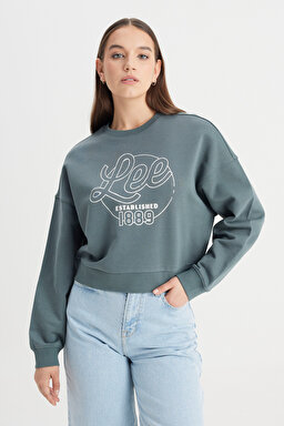 Regular Fit Normal Kesim Bisiklet Yaka %100 Pamuk Yeşil Sweatshirt - Green-L241637300 (görsel 4)