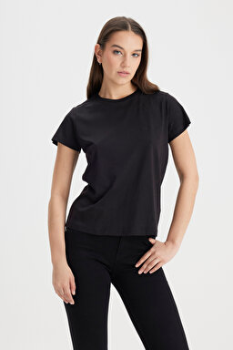 Regular Fit Normal Kesim Bisiklet Yaka Siyah Tişört - Black-L24164401