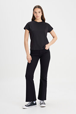 Regular Fit Normal Kesim Bisiklet Yaka Siyah Tişört - Black-L24164401 (görsel 3)