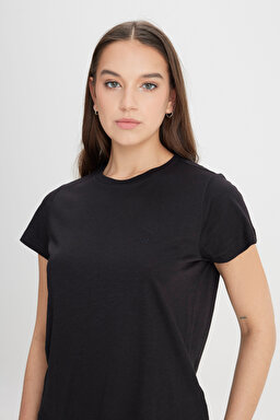 Regular Fit Normal Kesim Bisiklet Yaka Siyah Tişört - Black-L24164401 (görsel 4)