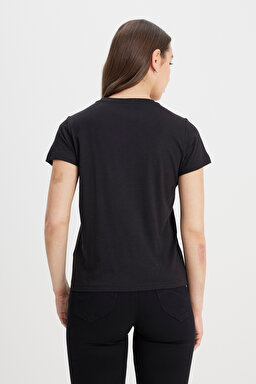 Regular Fit Normal Kesim Bisiklet Yaka Siyah Tişört - Black-L24164401 (görsel 6)