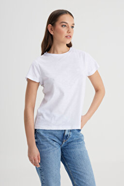 Regular Fit Normal Kesim Bisiklet Yaka Beyaz Tişört - Bright White-L241644LJ