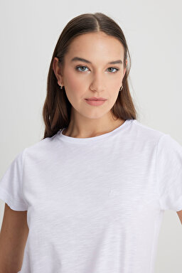 Regular Fit Normal Kesim Bisiklet Yaka Beyaz Tişört - Bright White-L241644LJ (görsel 2)