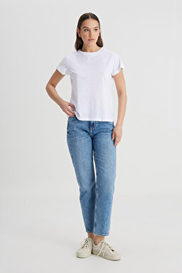 Regular Fit Normal Kesim Bisiklet Yaka Beyaz Tişört - Bright White-L241644LJ (görsel 3)