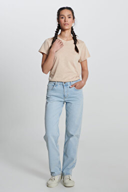 Regular Fit Normal Kesim Bisiklet Yaka Bej Tişört - Oxford Tan-L241644UQ (görsel 4)