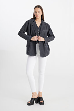 Oversize Bol Kesim %100 Pamuk Antrasit Jean Kot Ceket - Anthracite-L241652003 (görsel 3)