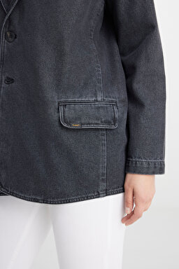 Oversize Bol Kesim %100 Pamuk Antrasit Jean Kot Ceket - Anthracite-L241652003 (görsel 5)