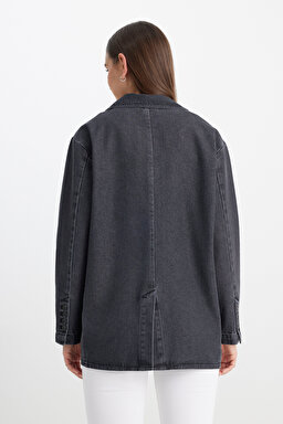 Oversize Bol Kesim %100 Pamuk Antrasit Jean Kot Ceket - Anthracite-L241652003 (görsel 7)