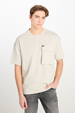 Loose Fit Rahat Kesim  Bisiklet Yaka Gri Tişört - Gray-L241669035