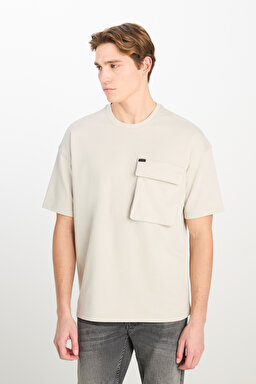Loose Fit Rahat Kesim  Bisiklet Yaka Gri Tişört - Gray-L241669035 (görsel 2)