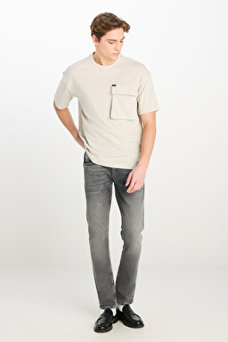 Loose Fit Rahat Kesim  Bisiklet Yaka Gri Tişört - Gray-L241669035 (görsel 3)