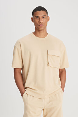Loose Fit Rahat Kesim Bisiklet Yaka Bej Tişört - Beige-L241669614 (görsel 2)