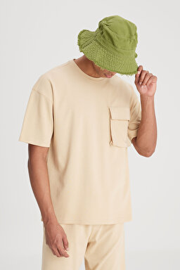 Loose Fit Rahat Kesim Bisiklet Yaka Bej Tişört - Beige-L241669614 (görsel 3)