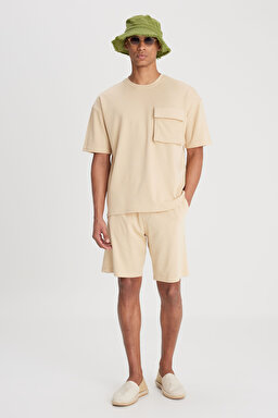 Loose Fit Rahat Kesim Bisiklet Yaka Bej Tişört - Beige-L241669614 (görsel 4)