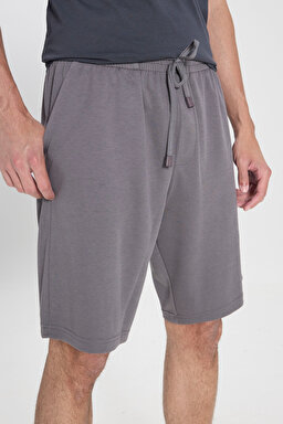 Regular Fit Normal Kesim Normal Bel Siyah Sweat Şort - Anthracite-L241671003 (görsel 4)
