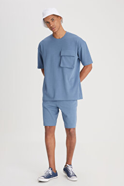 Regular Fit Normal Kesim Normal Bel Lacivert Sweat Şort - İndigo-L241671TF (görsel 2)