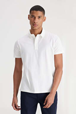Regular Fit Normal Kesim Polo Yaka %100 Pamuk Beyaz Tişört - White-L241683100 (görsel 2)