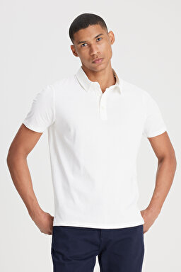 Regular Fit Normal Kesim Polo Yaka %100 Pamuk Beyaz Tişört - White-L241683100 (görsel 3)