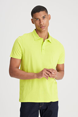 Regular Fit Normal Kesim Polo Yaka %100 Pamuk Sarı Tişört - Yellow-L241683200 (görsel 2)