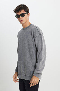 Loose Fit Rahat Kesim Bisiklet Yaka %100 Pamuk Antrasit Sweatshirt - Anthracite-L241744003