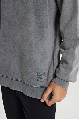 Loose Fit Rahat Kesim Bisiklet Yaka %100 Pamuk Antrasit Sweatshirt - Anthracite-L241744003 (görsel 4)