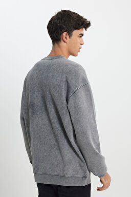 Loose Fit Rahat Kesim Bisiklet Yaka %100 Pamuk Antrasit Sweatshirt - Anthracite-L241744003 (görsel 5)