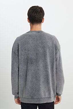 Loose Fit Rahat Kesim Bisiklet Yaka %100 Pamuk Antrasit Sweatshirt - Anthracite-L241744003 (görsel 6)