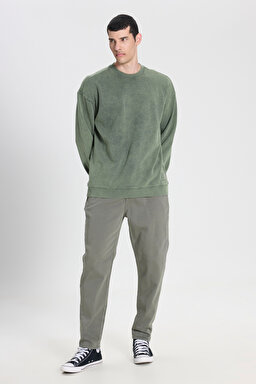 Loose Fit Rahat Kesim Bisiklet Yaka %100 Pamuk Yeşil Sweatshirt - Green-L241744300 (görsel 3)