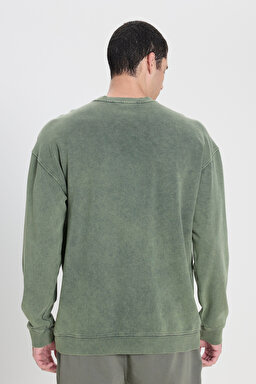 Loose Fit Rahat Kesim Bisiklet Yaka %100 Pamuk Yeşil Sweatshirt - Green-L241744300 (görsel 5)