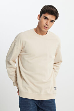 Loose Fit Rahat Kesim Bisiklet Yaka %100 Pamuk Bej Sweatshirt - Beige-L241744614 (görsel 2)