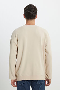 Loose Fit Rahat Kesim Bisiklet Yaka %100 Pamuk Bej Sweatshirt - Beige-L241744614 (görsel 6)