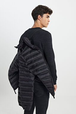 Regular Fit Normal Kesim Siyah Şişme Mont - Black-L242028001 (görsel 6)