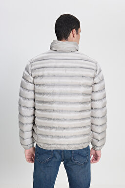 Regular Fit Normal Kesim Dik Yaka Fermuarlı Gri Bej Şişme Mont - Beige-L242028614 (görsel 4)