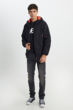 Regular Fit Normal Kesim Fermuarlı Siyah Ceket - Black-L242038001 (görsel 3)