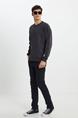 Loose Fit Rahat Kesim Bisiklet Yaka İçi Polarlı Antrasit Sweatshirt - Anthracite-L242121003 (görsel 2)