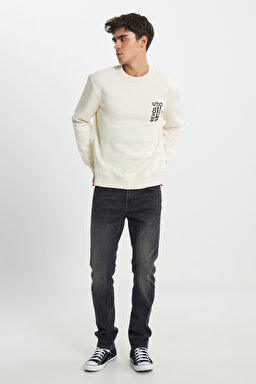 Regular Fit Normal Kesim Bisiklet Yaka İçi Polarlı Ekru Sweatshirt - Ecru-L242166104 (görsel 2)