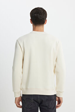 Regular Fit Normal Kesim Bisiklet Yaka İçi Polarlı Ekru Sweatshirt - Ecru-L242166104 (görsel 5)