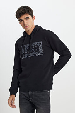 Regular Fit Normal Kesim Kapüşonlu İçi Polarlı Siyah Sweatshirt - Black-L242168001 (görsel 3)